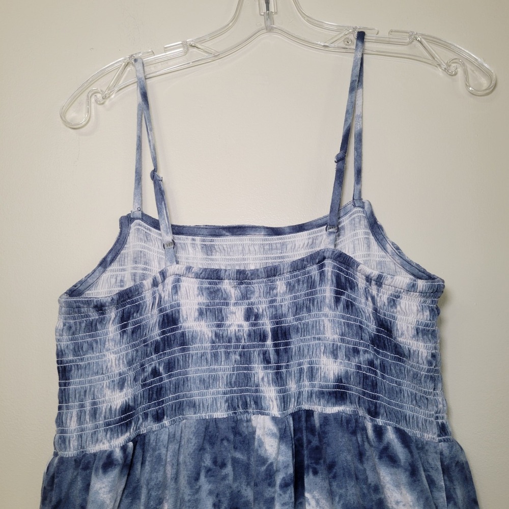 Old Navy Blue Tie Dye Smocked Maxi Dress Women's Medium Adjustable Straps Boho - Picture 5 of 10